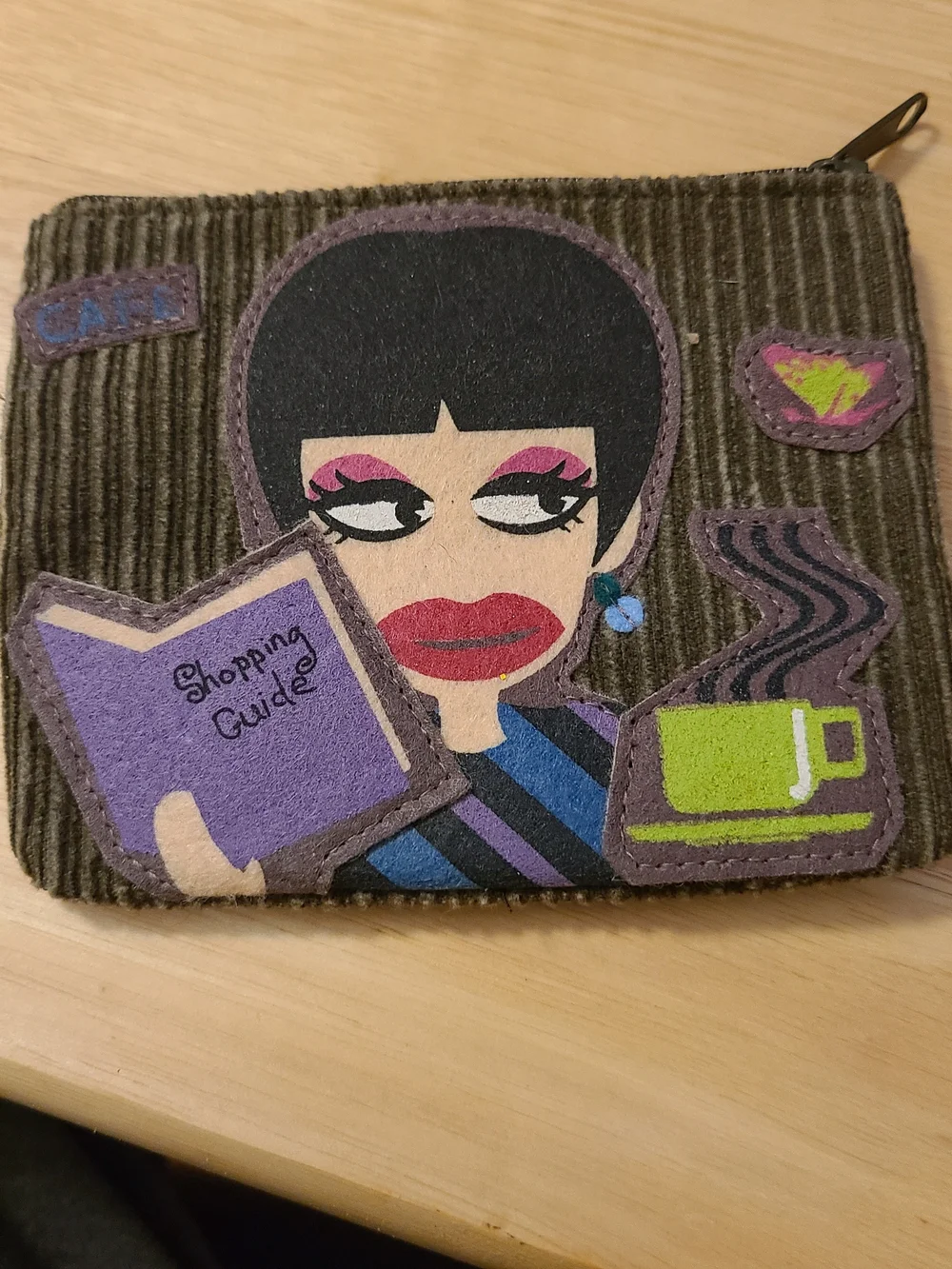 Buxton Corduroy Pouch with Lady, Purple & Green Accents